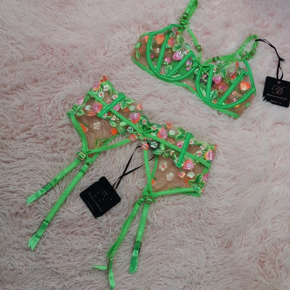 GARTER BELT SOLD! Honey Birdette luxury lingerie 🍓 & 🌸 set! - Picture 7 of 16
